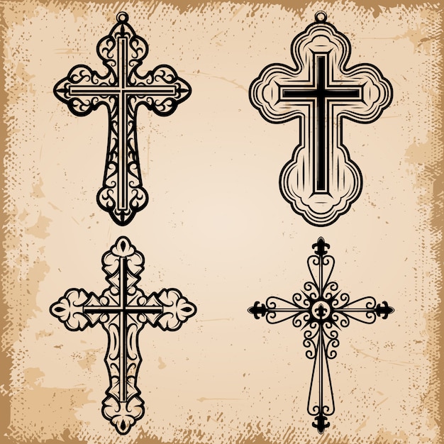 Vector gratuito conjunto de cruces religiosas decorativas vintage