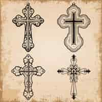 Vector gratuito conjunto de cruces religiosas decorativas vintage