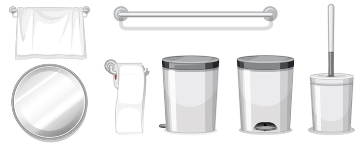 Vector gratuito conjunto, de, cuarto de baño, objetos, blanco, plano de fondo