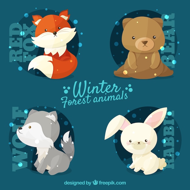 Vector gratuito conjunto de cuatro animales de invierno