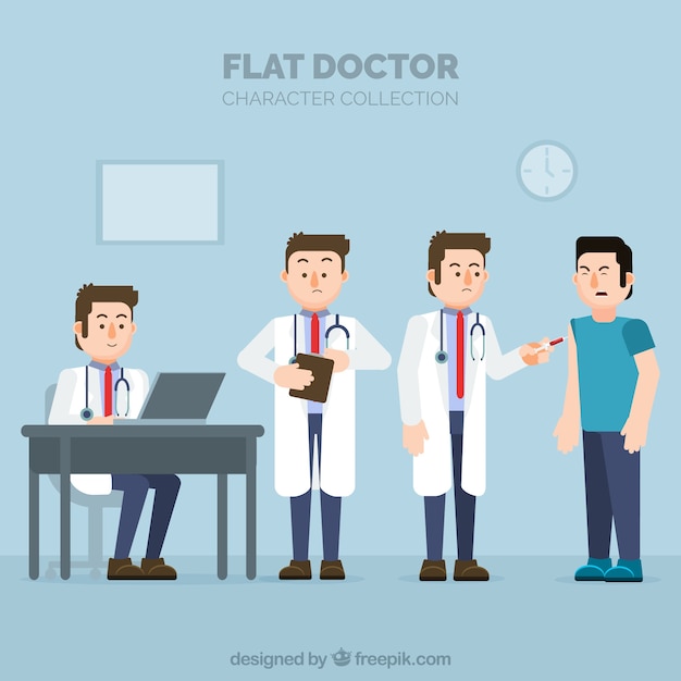 Conjunto de cuatro caracteres de doctores