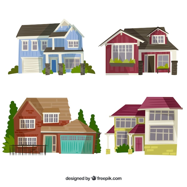 Vector gratuito conjunto de cuatro casas realistas