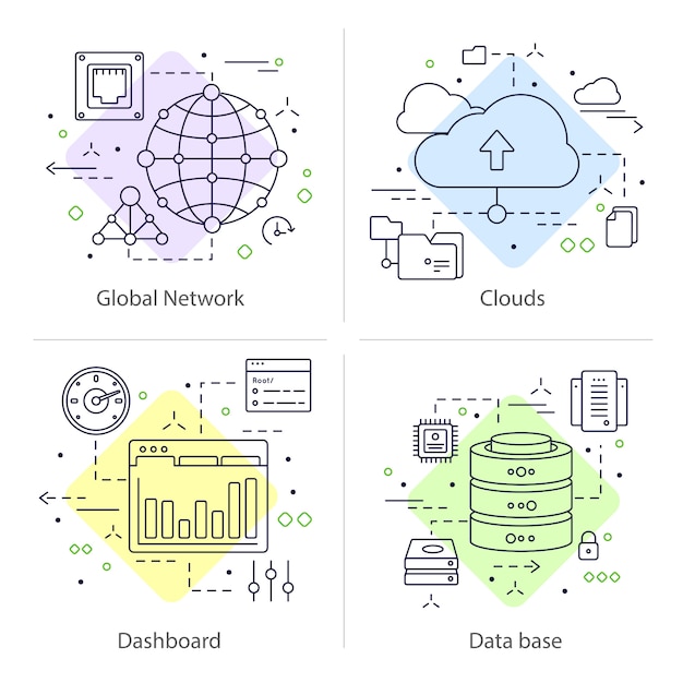 Vector gratuito conjunto de cuatro centros de datos