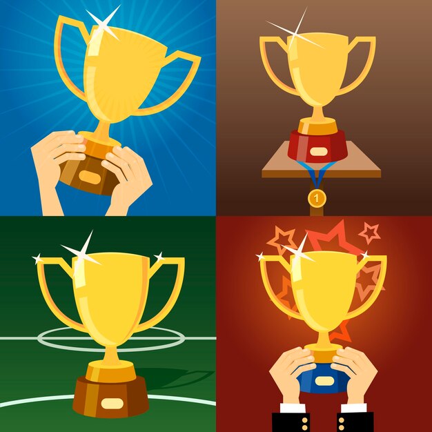 Conjunto de cuatro copas o trofeos de oro vector