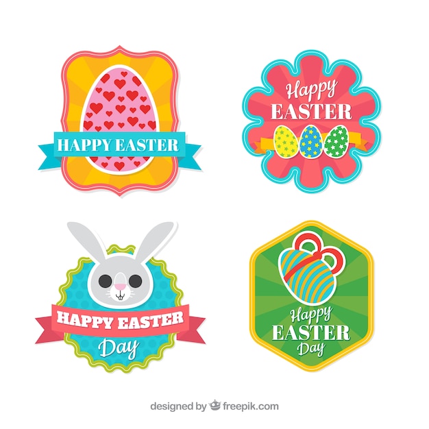 Vector gratuito conjunto de cuatro creativas etiquetas de pascua