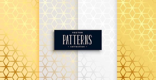 Conjunto de cuatro patrón hexagonal geométrico dorado