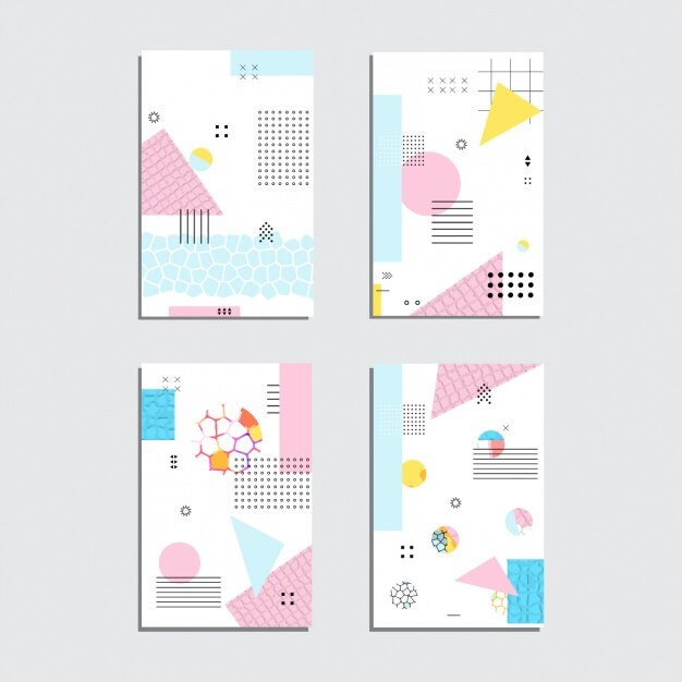 Conjunto de cuatro tarjetas con formas geométricas
