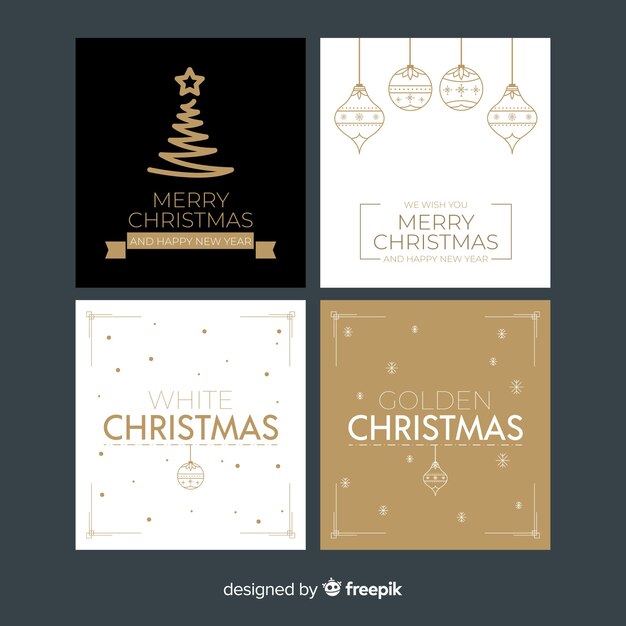 Conjunto de cuatro tarjetas de navidad elegantes dorados