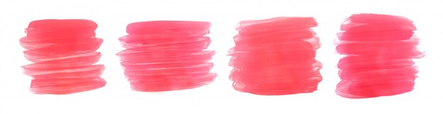 Conjunto de cuatro trazos de pincel de pintura acuarela rosa