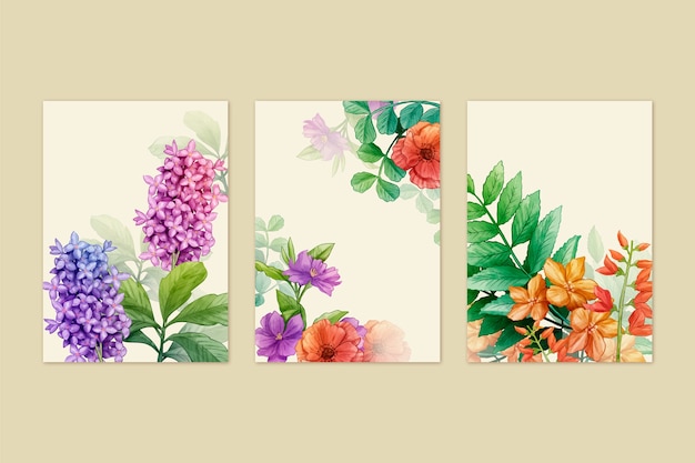 Vector gratuito conjunto de cubierta de flores botánicas acuarela