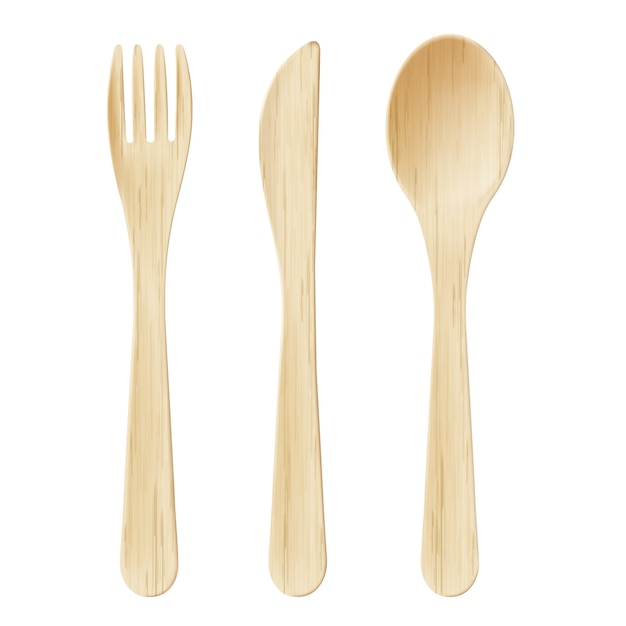 Conjunto de cubiertos de madera