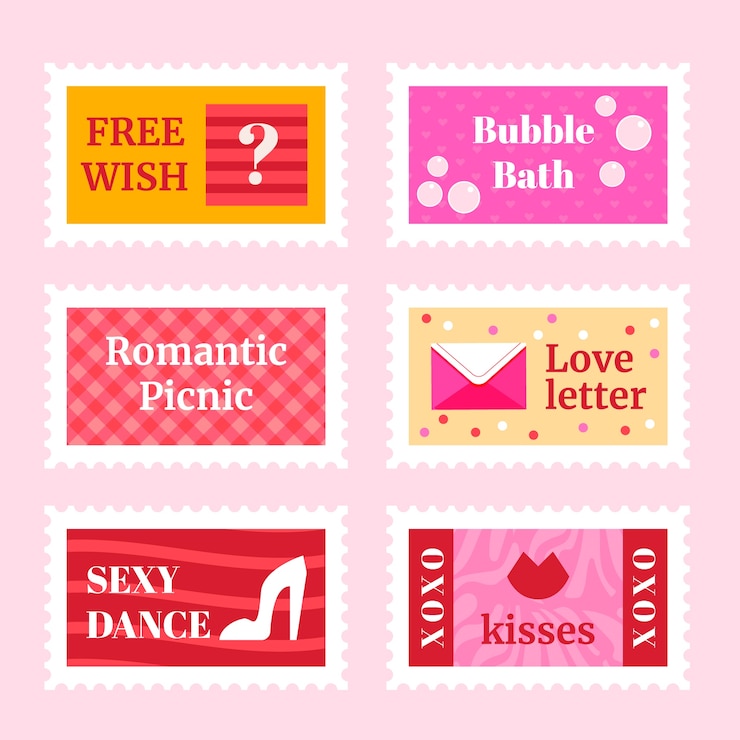Vector gratuito conjunto de cupones de amor de diseño plano