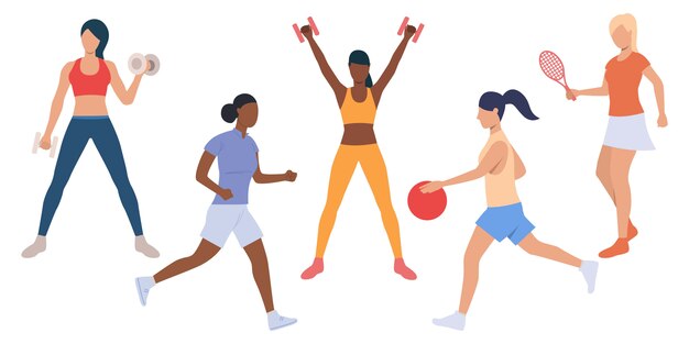 Conjunto de damas activas en el entrenamiento deportivo.