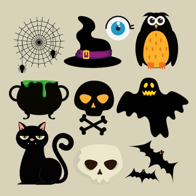 Vector gratuito conjunto de decoración feliz halloween