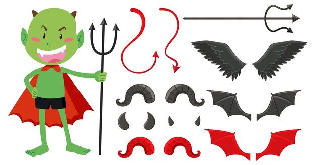 Conjunto de decoración de objeto de diablo y ángel.