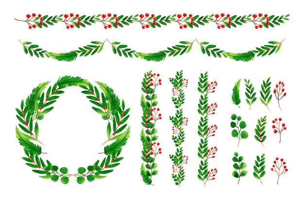 Conjunto de decoraciones de acuarela de navidad