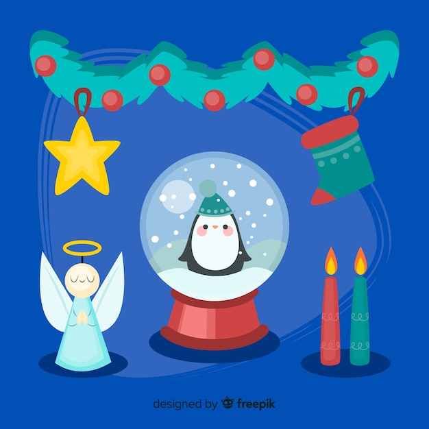 Vector gratuito conjunto de decoraciones de navidad