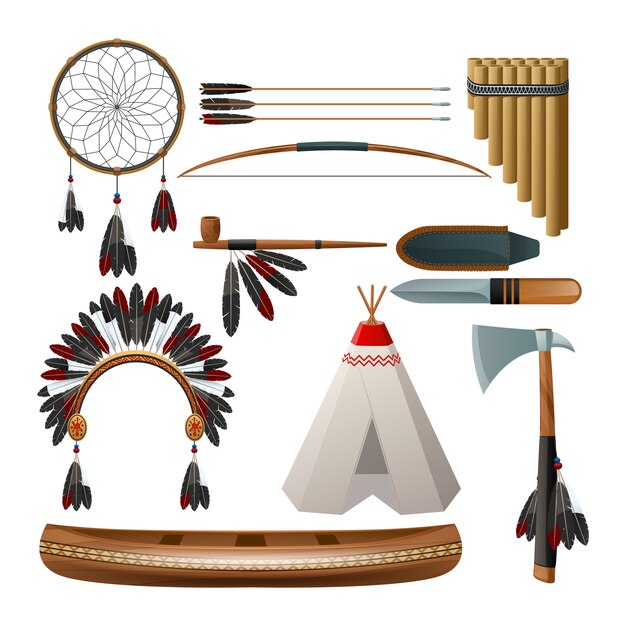 Conjunto decorativo étnico americano tribal cultura indígena