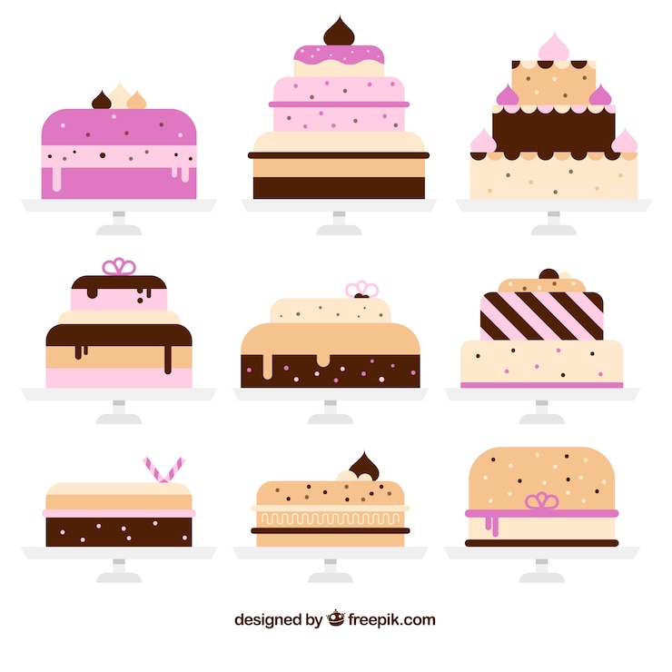 Vector gratuito conjunto de deliciosas tartas con glaseado y crema