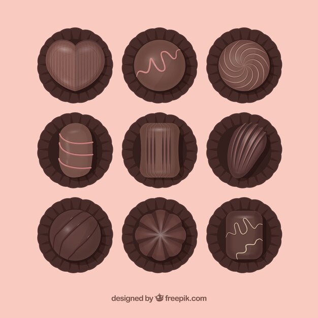 Conjunto de deliciosos bombones de chocolate