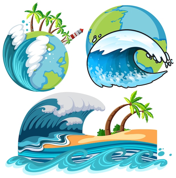 Vector gratuito conjunto de desastre mundial de tsunami