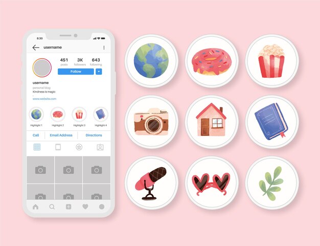 Conjunto de destacados de instagram de acuarela