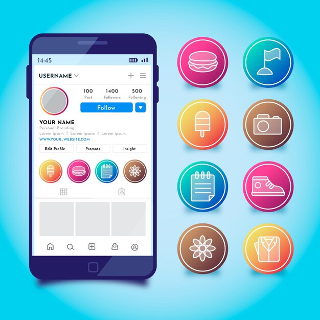 Conjunto de destacados de instagram degradado