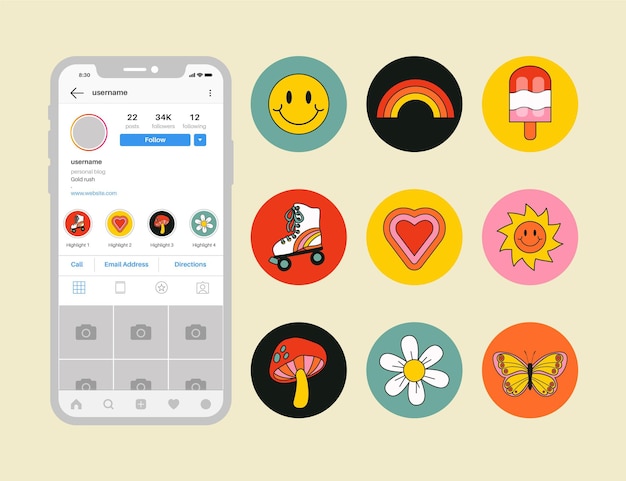 Vector gratuito conjunto de destacados de instagram dibujados a mano