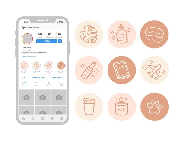 Conjunto de destacados de instagram dibujados a mano