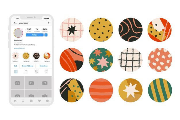 Conjunto de destacados de instagram dibujados a mano