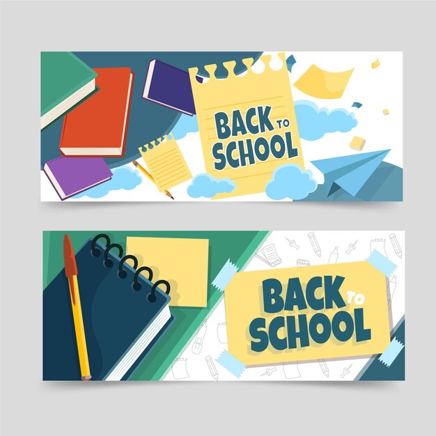 Conjunto detallado de banners horizontales de regreso a la escuela.