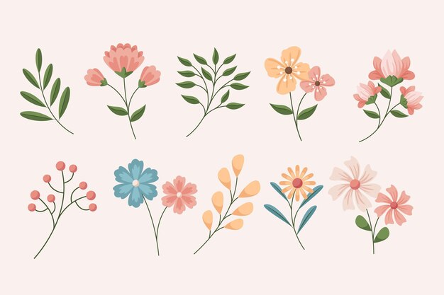 Conjunto detallado de flores de primavera hermosa