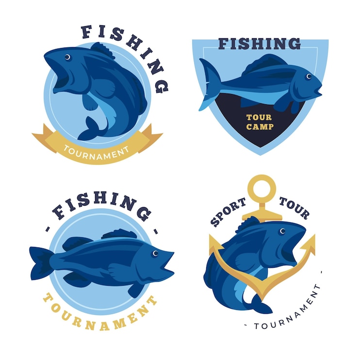 Vector gratuito conjunto detallado de insignias de pesca vintage