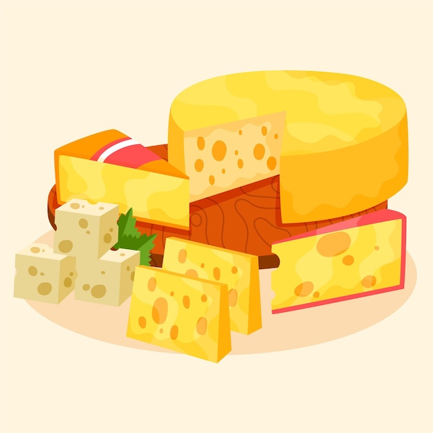 Vector gratuito conjunto dibujado a mano de diferentes tipos de queso.