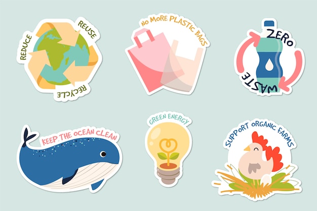 Conjunto dibujado a mano de insignias de ecología