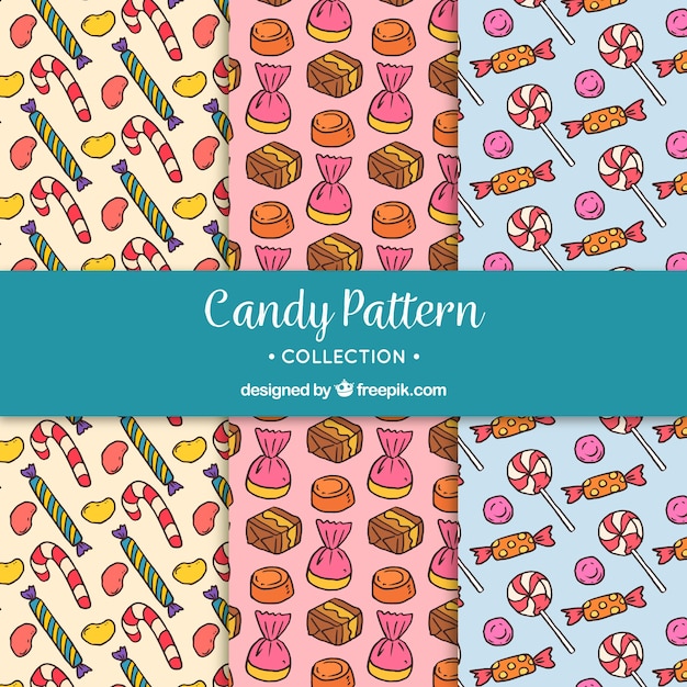 Conjunto dibujado a mano de patrones de caramelos