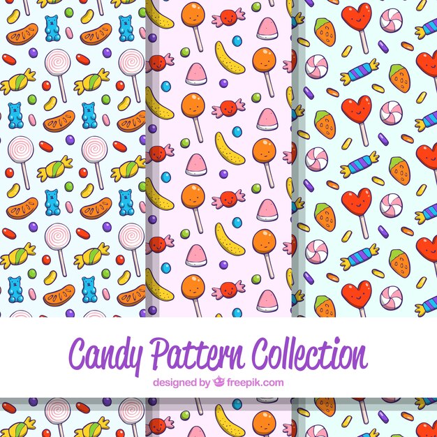 Conjunto dibujado a mano de patrones de caramelos