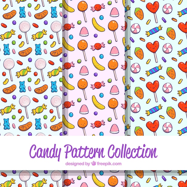 Conjunto dibujado a mano de patrones de caramelos