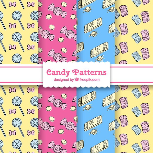 Conjunto dibujado a mano de patrones de dulces