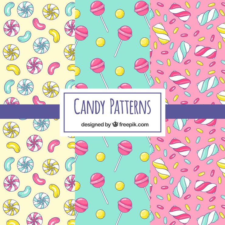 Vector gratuito conjunto dibujado a mano de patrones de dulces