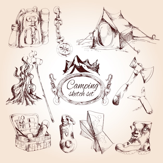 Conjunto de dibujo de camping