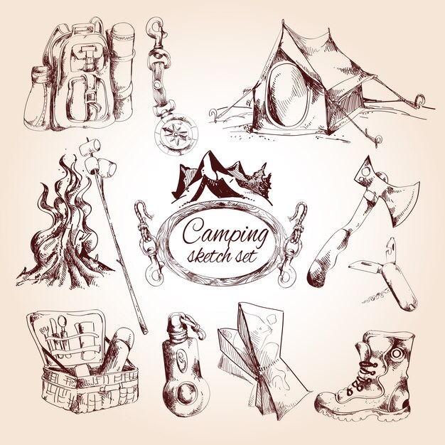 Conjunto de dibujo de camping