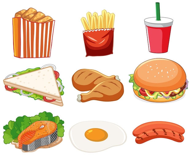 Conjunto de dibujos animados de alimentos aislado