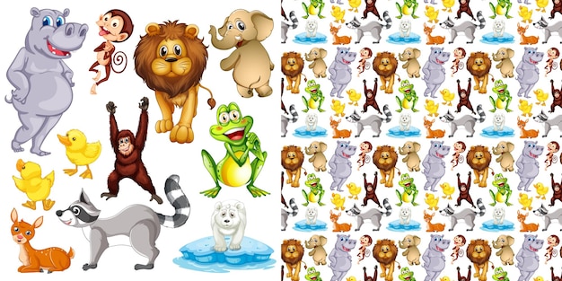 Conjunto de dibujos animados de animales lindos sobre fondo blanco