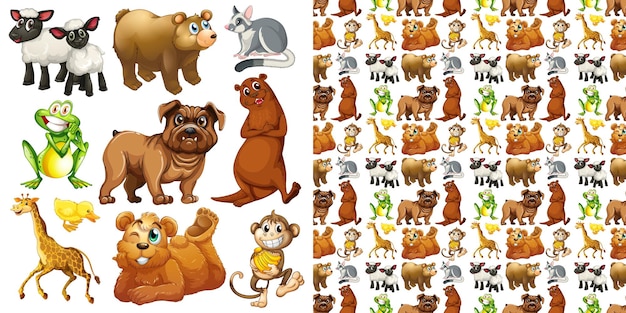 Conjunto de dibujos animados de animales lindos sobre fondo blanco