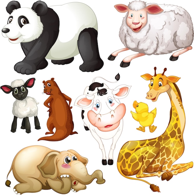 Conjunto de dibujos animados de animales lindos sobre fondo blanco