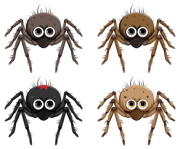 Vector gratuito conjunto de dibujos animados de araña aislado