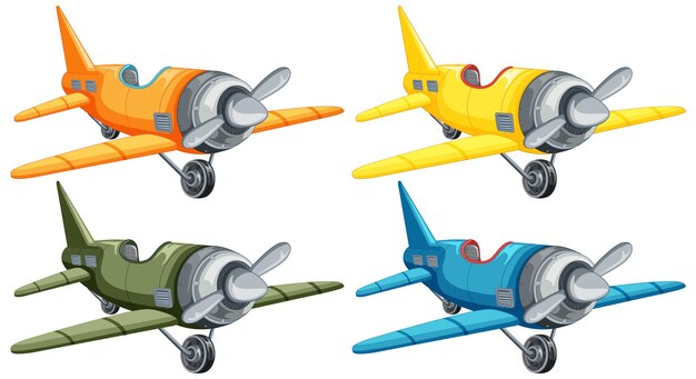 Conjunto de dibujos animados de avión jet aislado