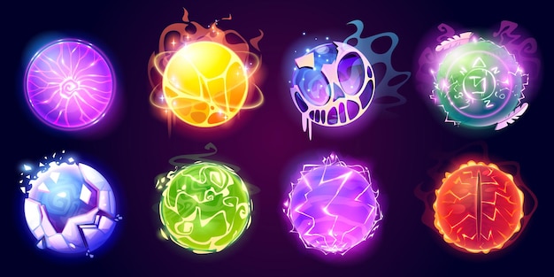 Vector gratuito conjunto de dibujos animados de bolas mágicas de adivinación