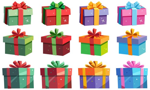Conjunto de dibujos animados de caja de regalo